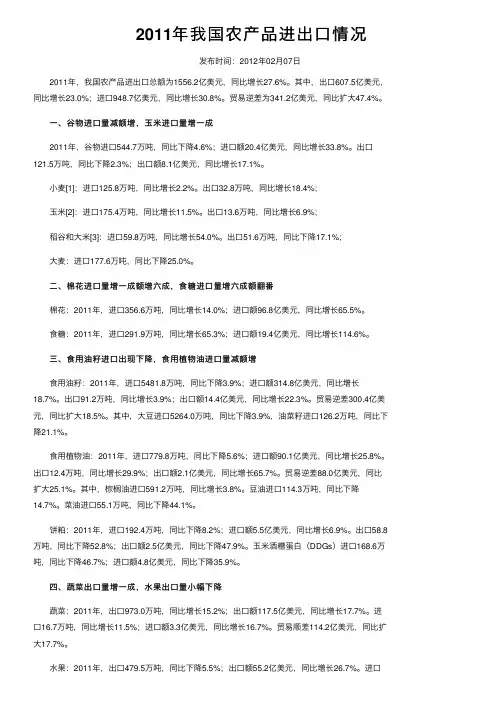 2011年我国农产品进出口情况