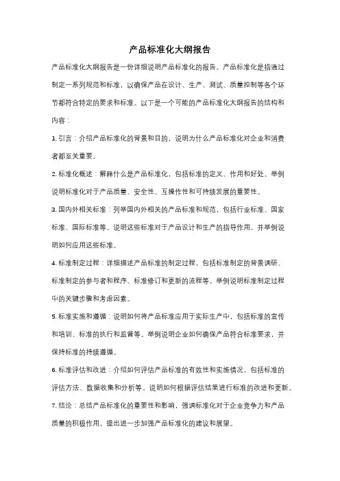 产品标准化大纲报告
