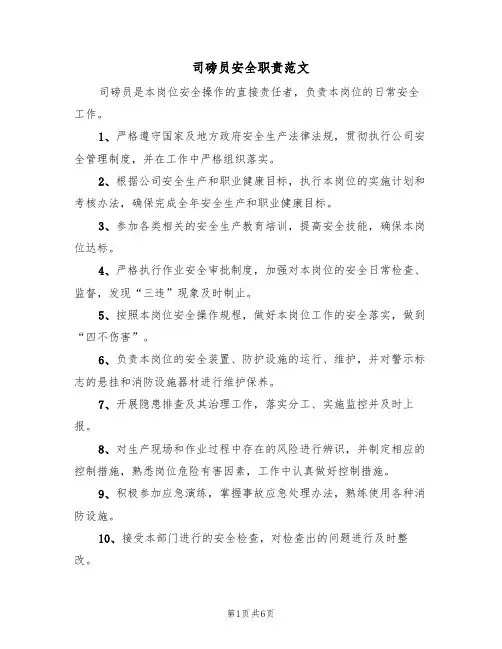 司磅员安全职责范文(3篇)