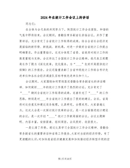 2024年在统计工作会议上的讲话（二篇）