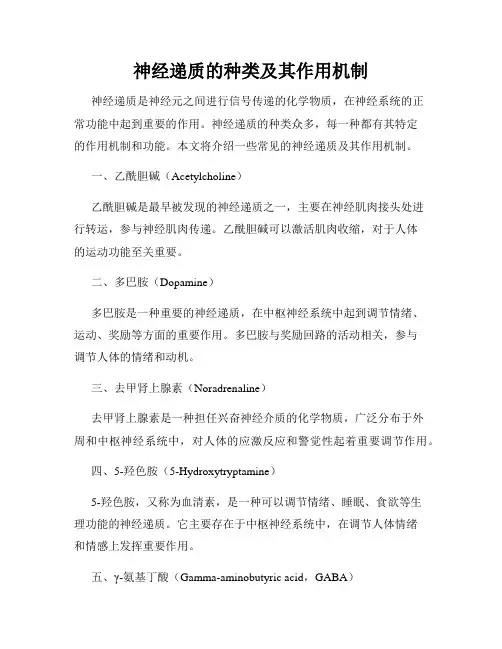 神经递质的种类及其作用机制