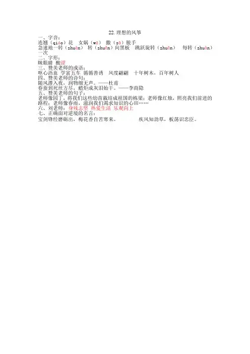 22.理想的风筝(课文复习要点)
