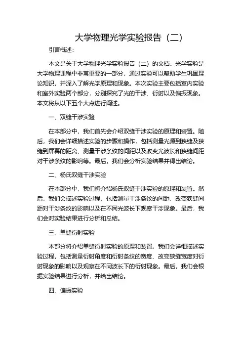 大学物理光学实验报告(二)