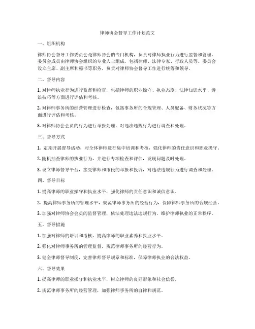 律师协会督导工作计划范文