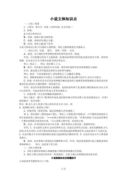 小说文体知识点