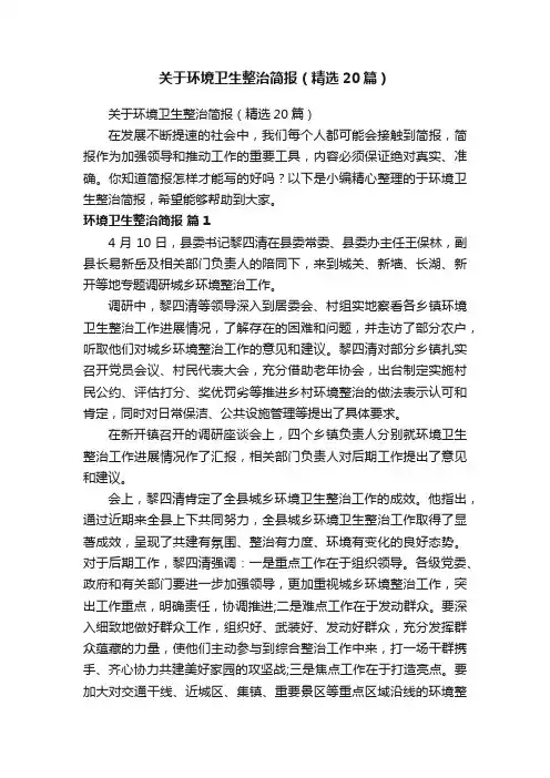 关于环境卫生整治简报（精选20篇）
