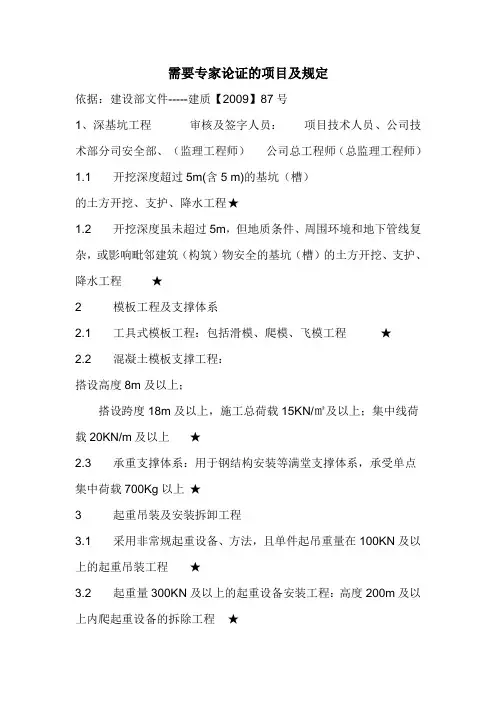 需要专家论证的项目及规定