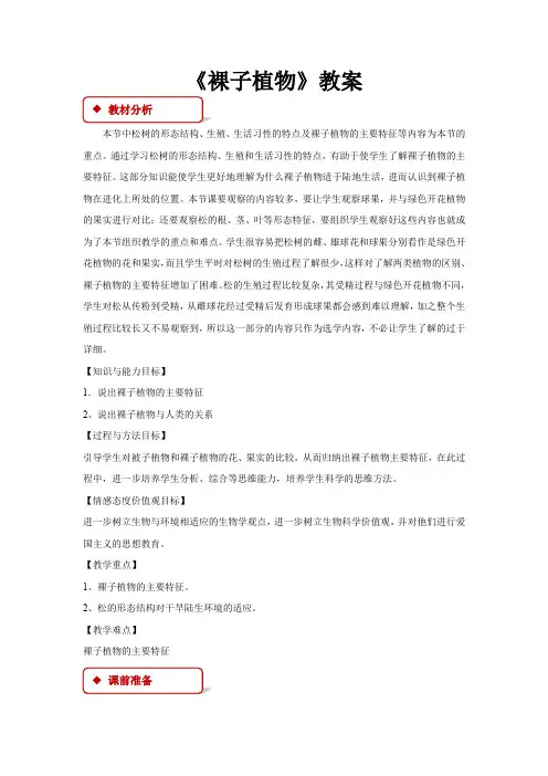 裸子植物教案-冀少版生物七年级上册