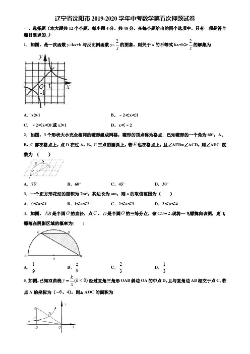 辽宁省沈阳市2019-2020学年中考数学第五次押题试卷含解析