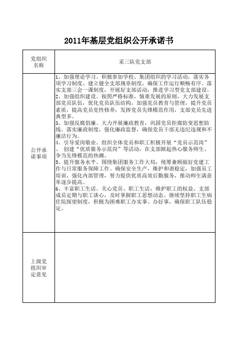 基层党组织公开承诺书