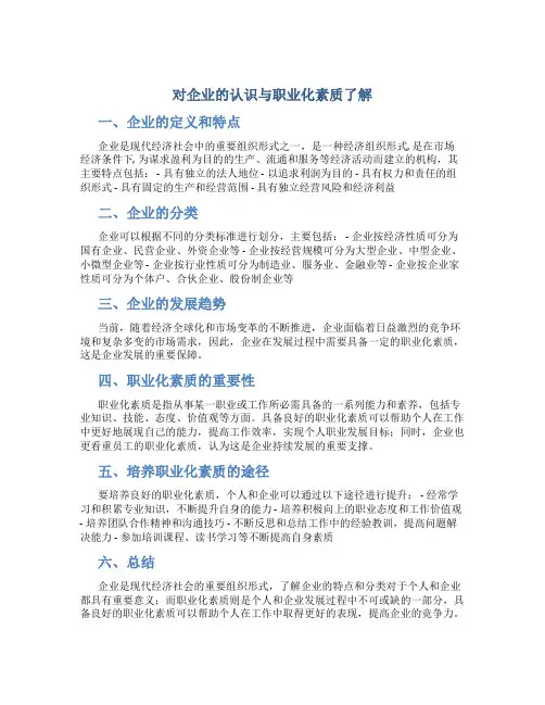 对企业的认识与职业化素质了解