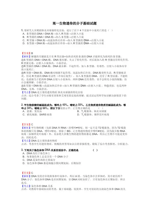 高一生物遗传的分子基础试题
