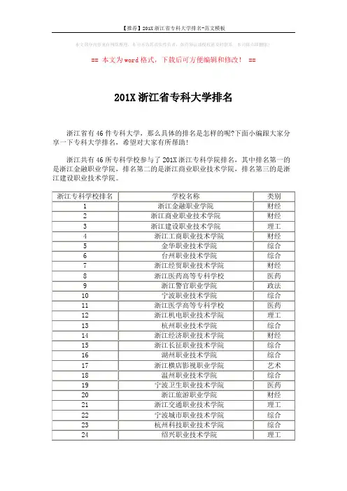 【推荐】201X浙江省专科大学排名-范文模板 (3页)