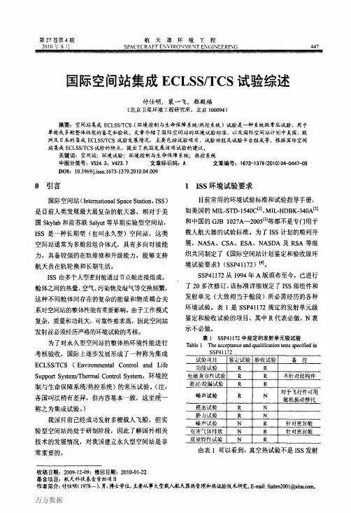 国际空间站集成ECLSS TCS试验综述