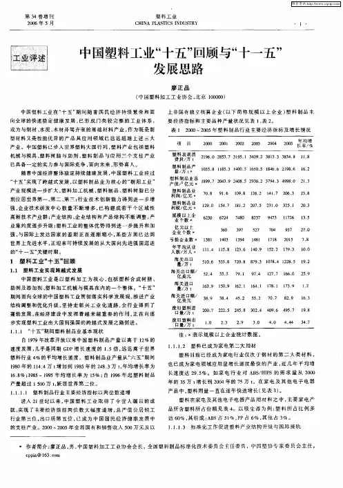 中国塑料工业“十五”回顾发展思路与“十一五”