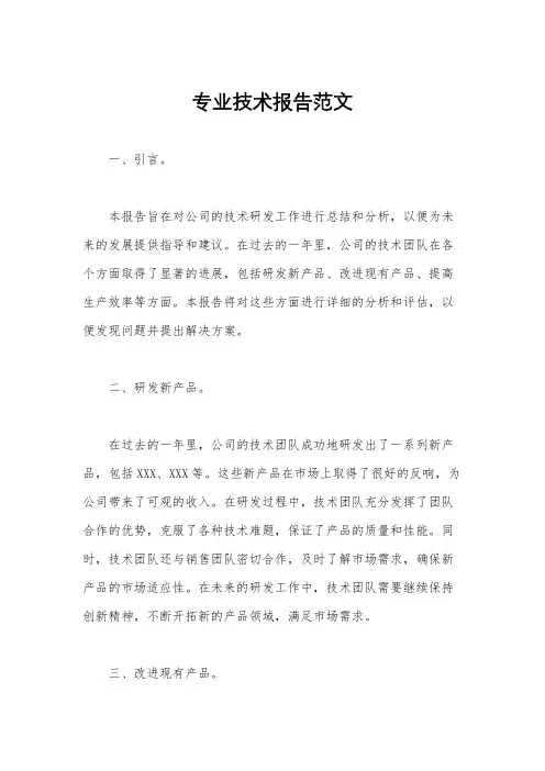 专业技术报告范文