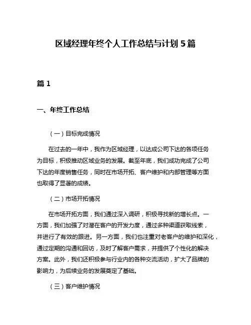 区域经理年终个人工作总结与计划5篇