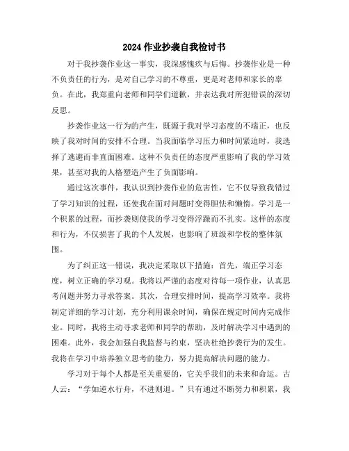 2024作业抄袭自我检讨书