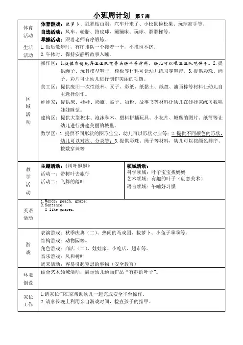 幼儿园班级周计划第7周