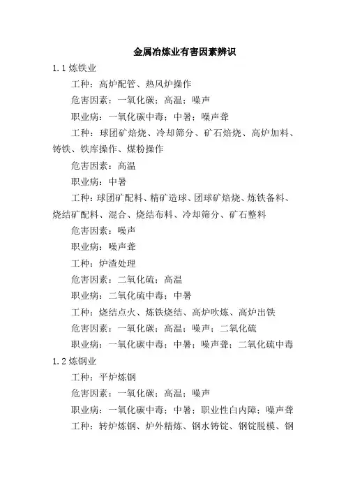 金属冶炼业有害因素辨识