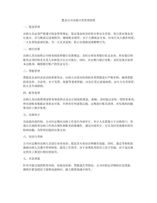 置业公司出纳日常管理制度