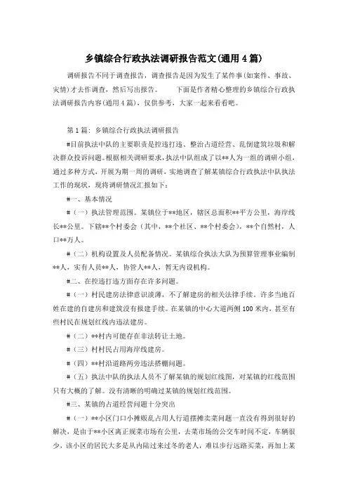 乡镇综合行政执法调研报告范文(通用4篇)