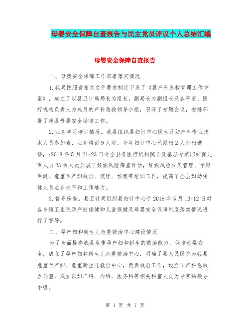 母婴安全保障自查报告与民主党员评议个人总结汇编