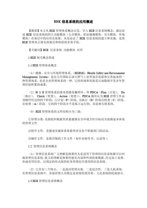 HSE信息系统的应用概述