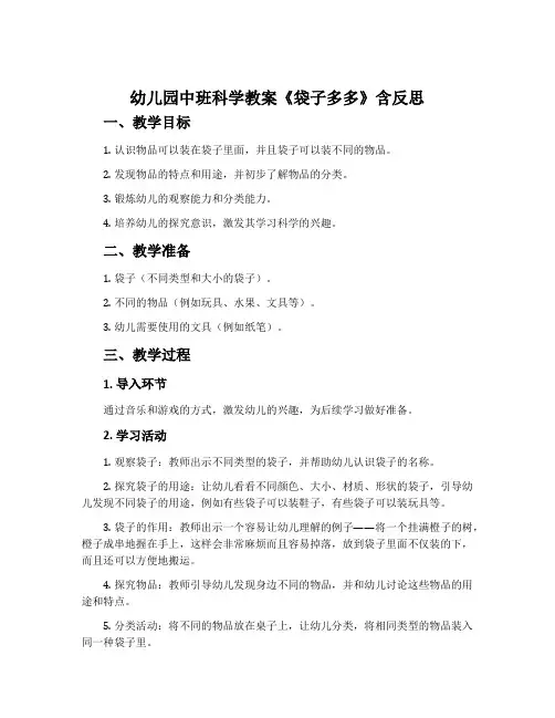 幼儿园中班科学教案《袋子多多》含反思