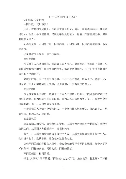不一样的我初中作文(10篇)