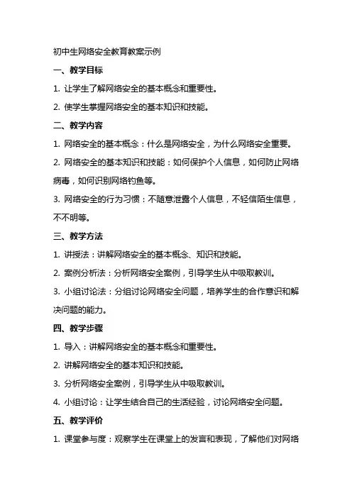 初中生网络安全教育教案示例
