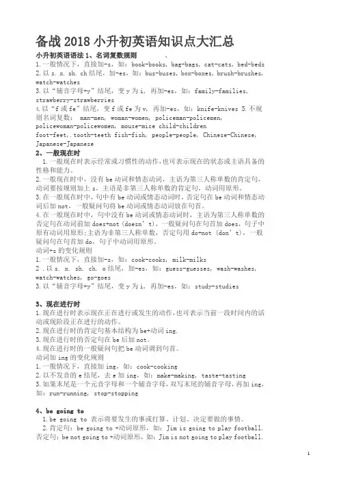 (译林版)小学六年级英语毕业考试：小升初英语知识点大汇总-(人教版)
