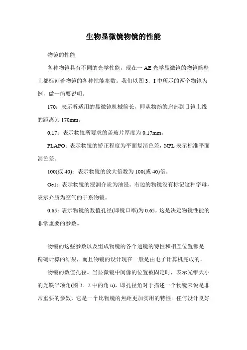 生物显微镜物镜的性能