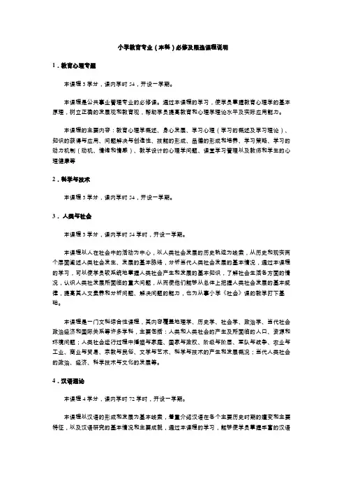 小学教育专业(本科)必修及限选课程说明.