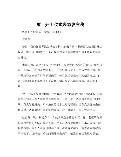 项目开工仪式表态发言稿
