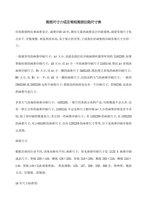 画册尺寸介绍及常规画册印刷尺寸表