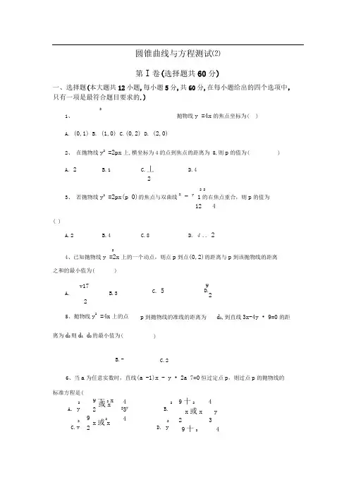 新人教A版(选修1-1)第二章《圆锥曲线与方程》word单元测试