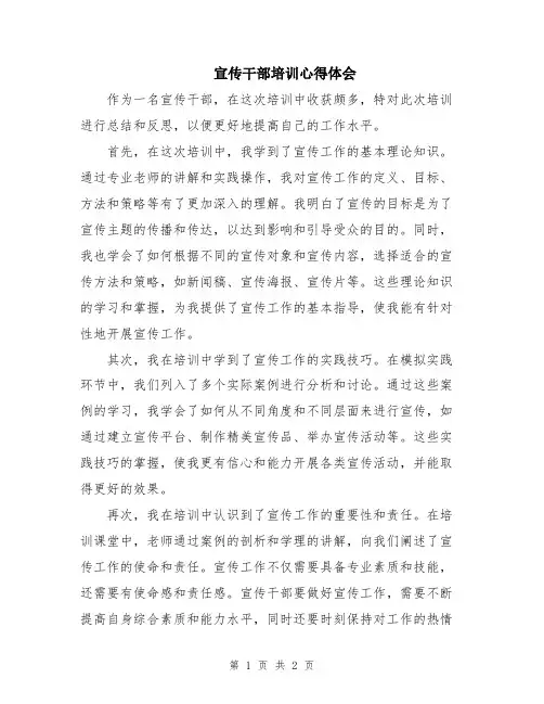 宣传干部培训心得体会