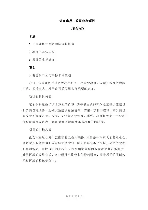 云南建投二公司中标项目