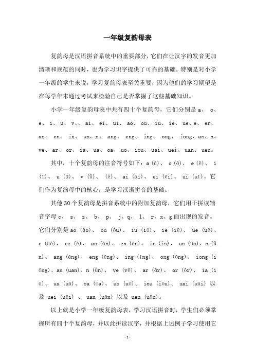 一年级复韵母表