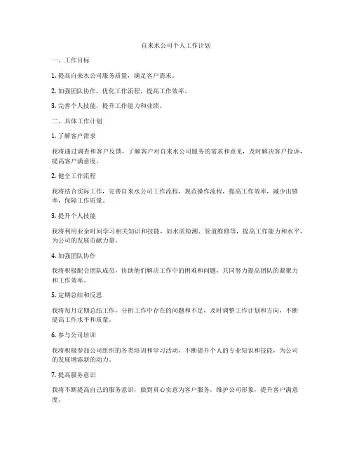 自来水公司个人工作计划