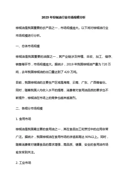 2023年棕榈油行业市场规模分析