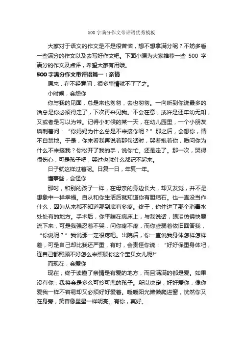 500字满分作文带评语优秀模板_作文评语_