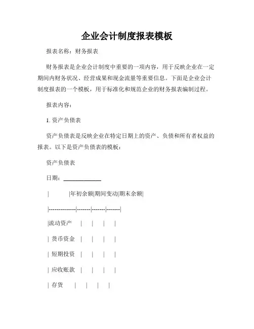 企业会计制度报表模板