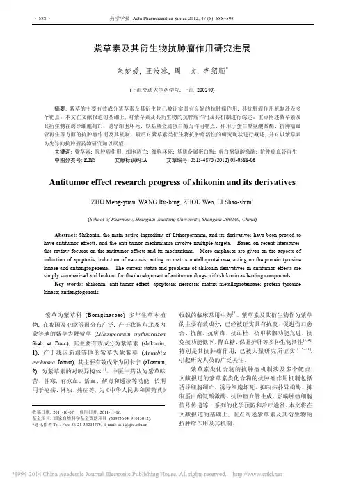紫草素及其衍生物抗肿瘤作用研究进展_朱梦媛