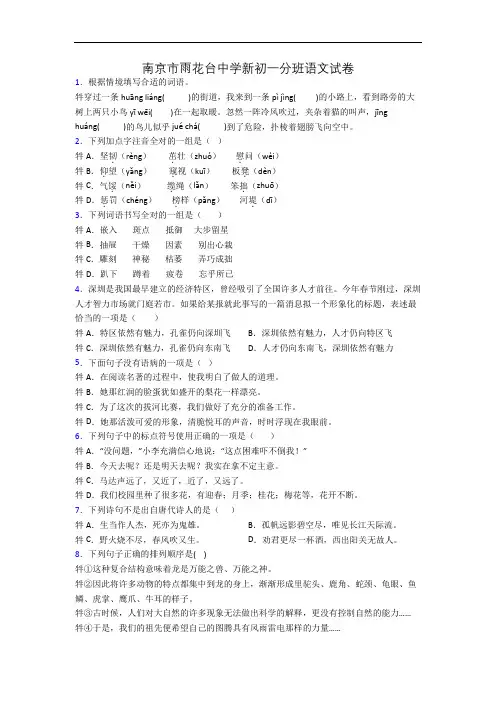 南京市雨花台中学新初一分班语文试卷