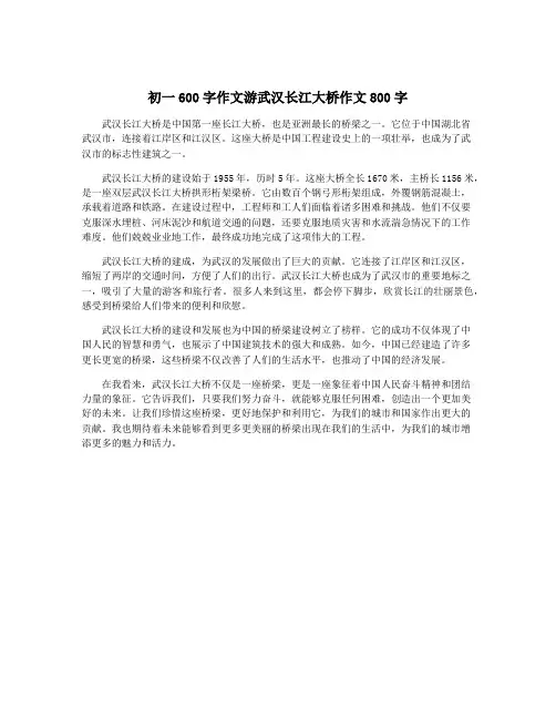 初一600字作文游武汉长江大桥作文800字