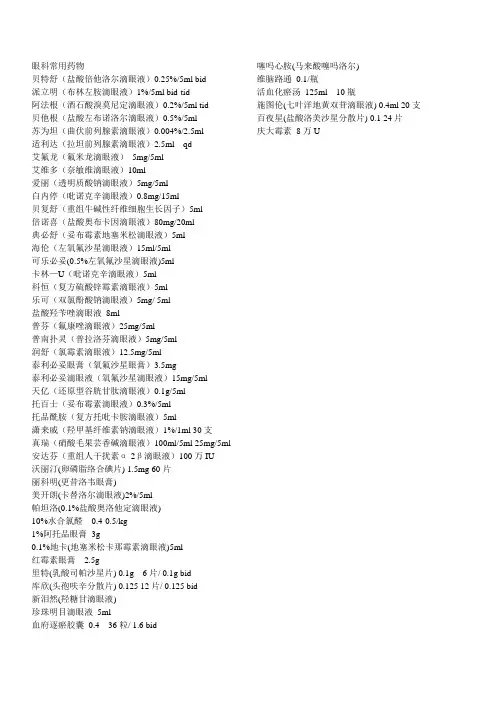 眼科常用药物