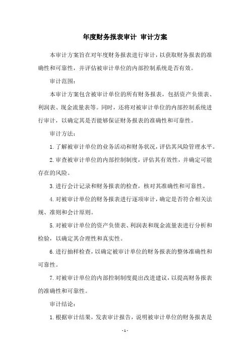 年度财务报表审计 审计方案