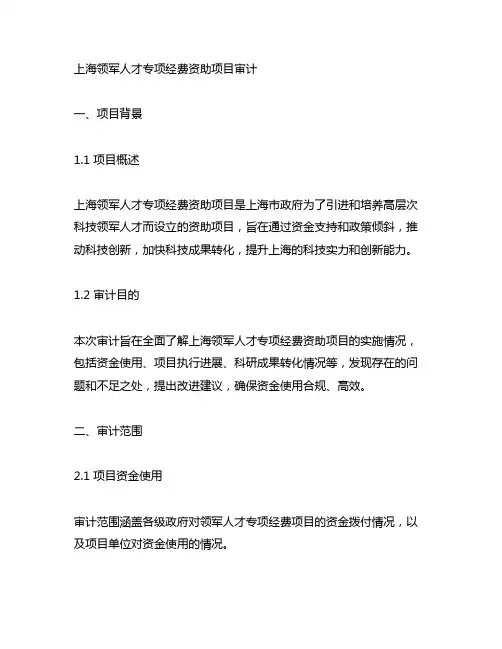 上海领军人才专项经费资助项目审计